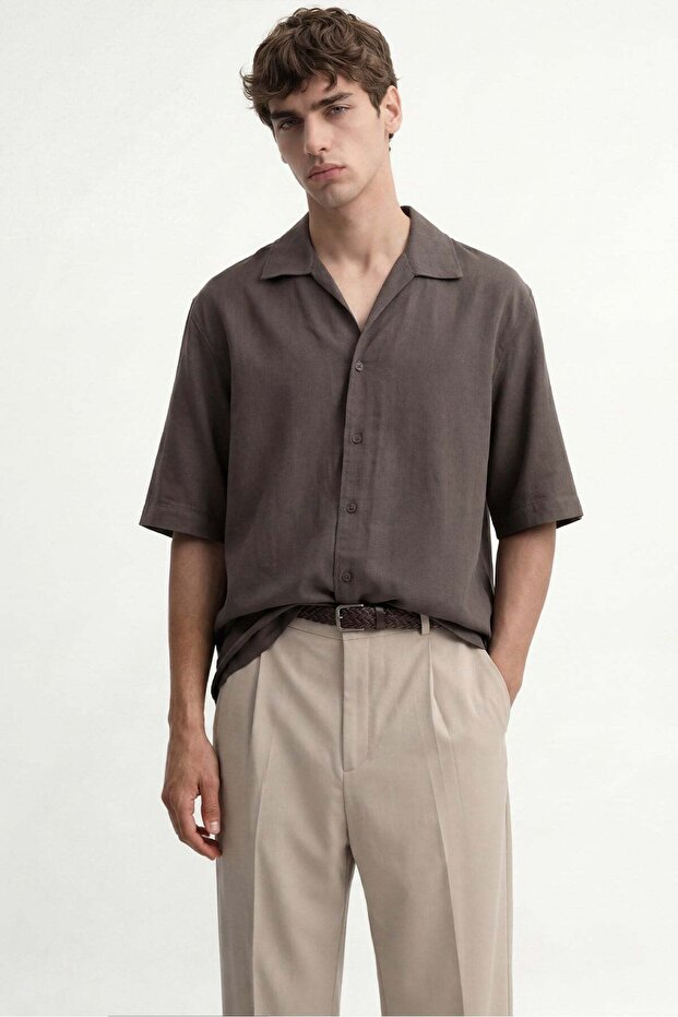 Brown Lyocell Relax Fit Men's Shirt