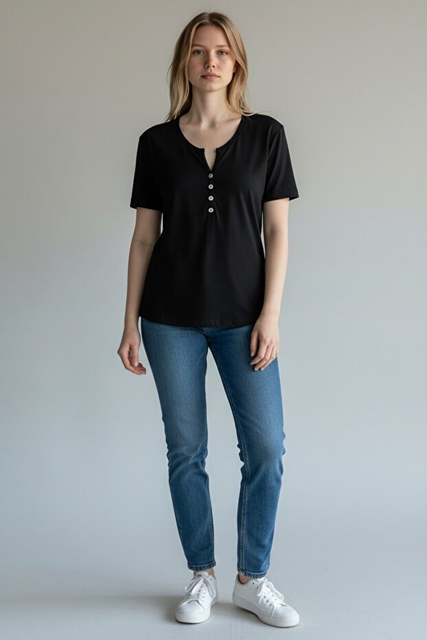 Women's Henley Collar T-Shirt