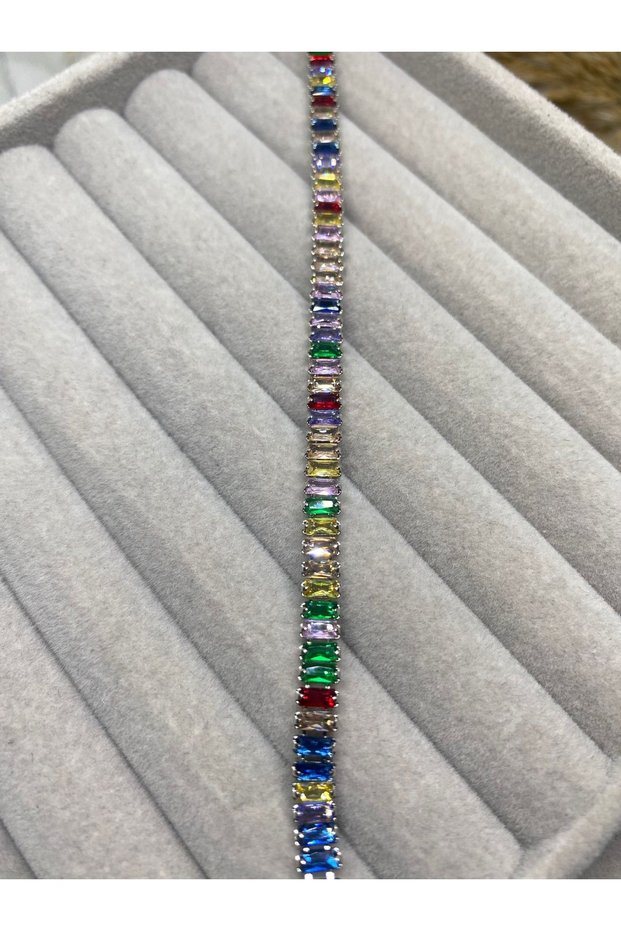 Zircon Stone Silver Gold and Multi-Colored Waterway Bracelet 18 cm