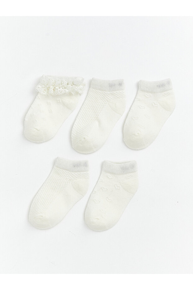 Two Mt Shop Quality Lcw Baby Ecru Patterned Baby Girl Booties Socks 5-Pack