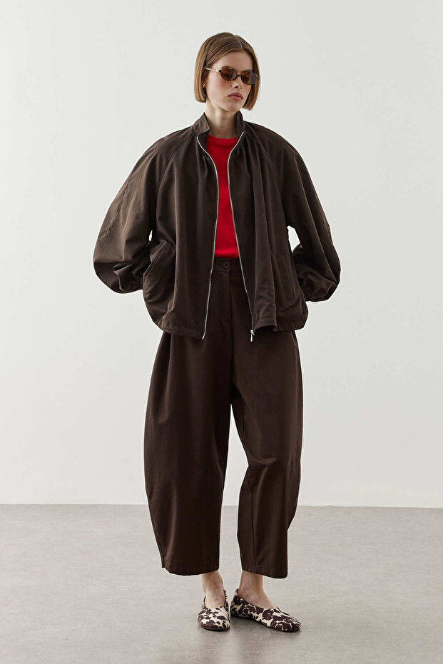 Zippered Balloon Jacket Brown