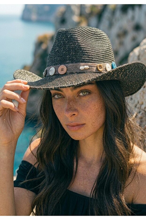 Design Striped Chocuk Tepe Women's Straw Cowboy Hat
