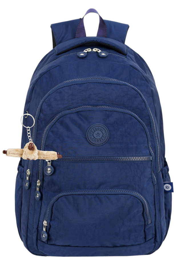 Galb Navy Blue Tr1 Unisex Lux Crinkle Fabric Backpack Daily Bag Monkey Keychain Camping