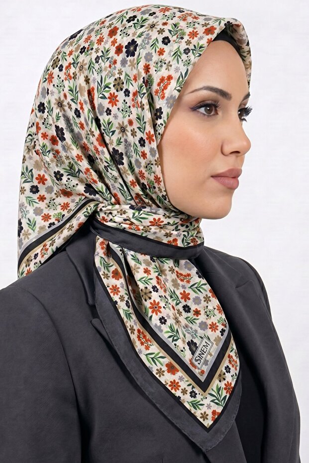 Women's White Backgrounded Gray Floral Stitched Writing Pad