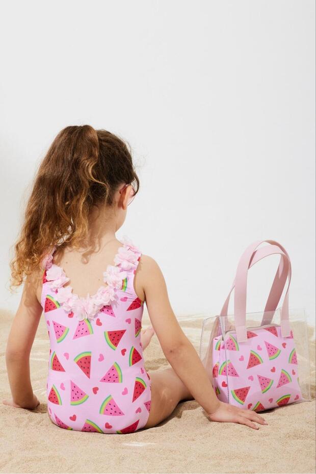 Girl's 3D Floral Swimsuit & Beach Bag Set, the Most Beautiful Girl's Swimsuit