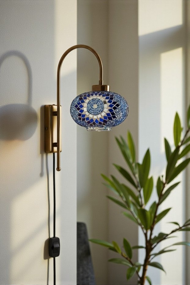 Noura Mozaik-E Colored Glass Single Antique Body Sconce with Plug