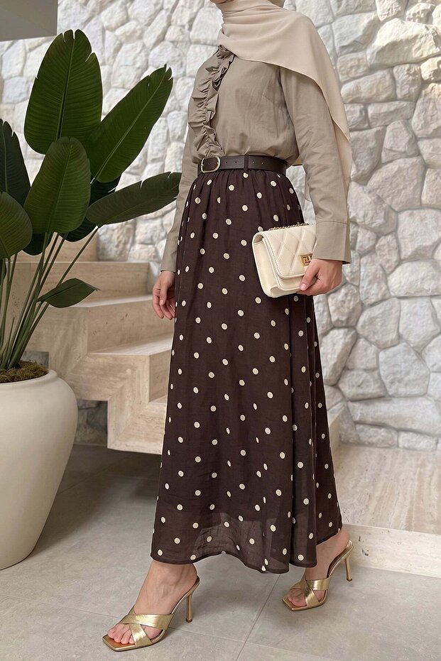 Belted Polka Dot Skirt 26112 - Brown