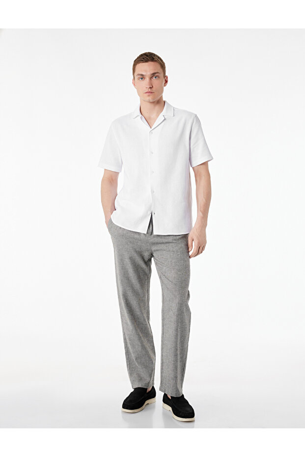 Regular Fit Pocketed Cotton-Linen Blend Summer Trousers with Tie Waist