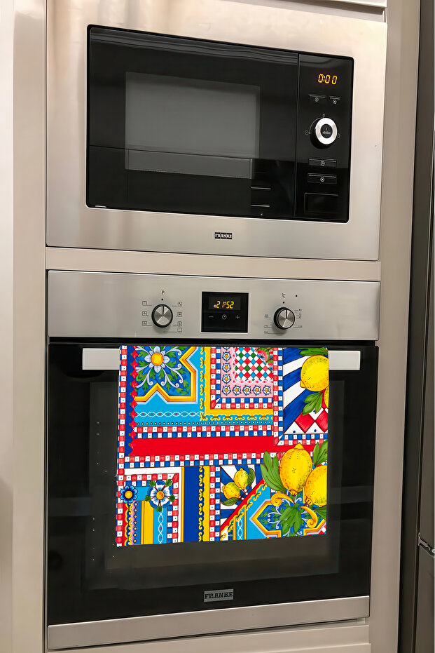 Decorative Kitchen Cotton Oven Towel with Special Pattern 35X50 cm Washable Lemon