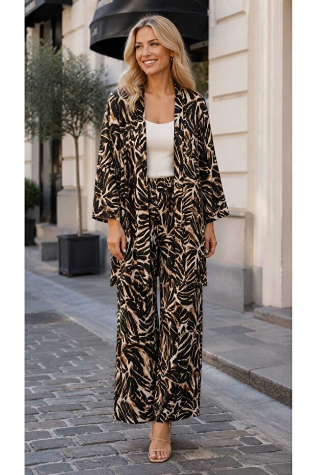 Ethnic Pattern Top-Bottom Trend Kimono Set