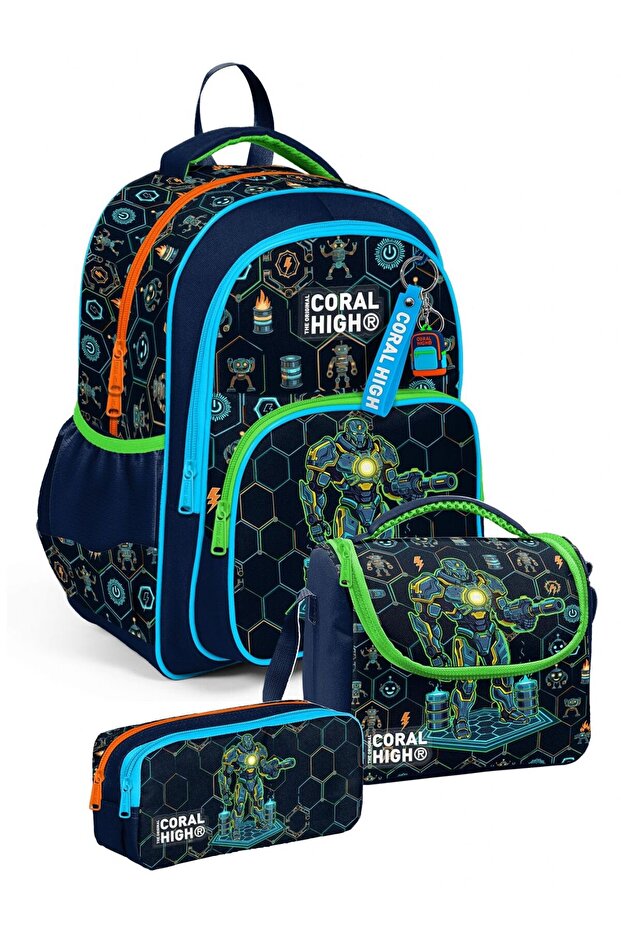 Triple Boys' Primary School School Bag Set (Navy Blue Robot Printed) Setygn33246A