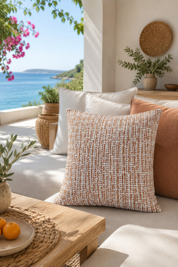 43X43 Coastweave Throw Pillow Cover Orange Cream Mediterranean Decorative