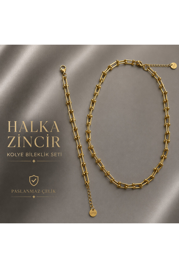 Gold Ring Necklace-Bracelet Set-316L Stainless Steel Set