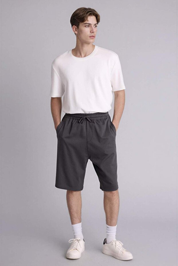 Baggy Fit Elastic Tie Waist Long Shorts G4183Ax26Sm