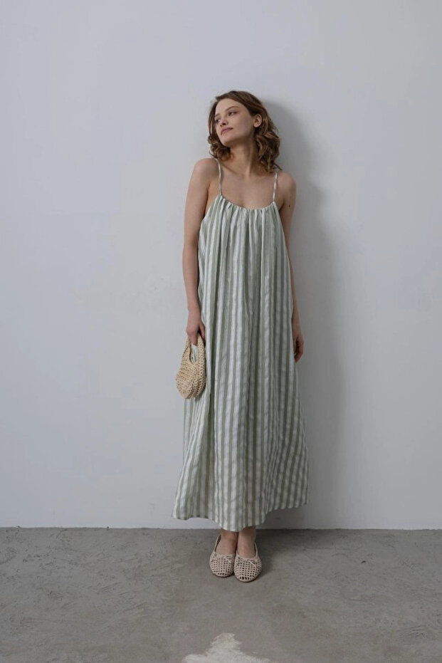 Strap Line Pattern Dress - 4