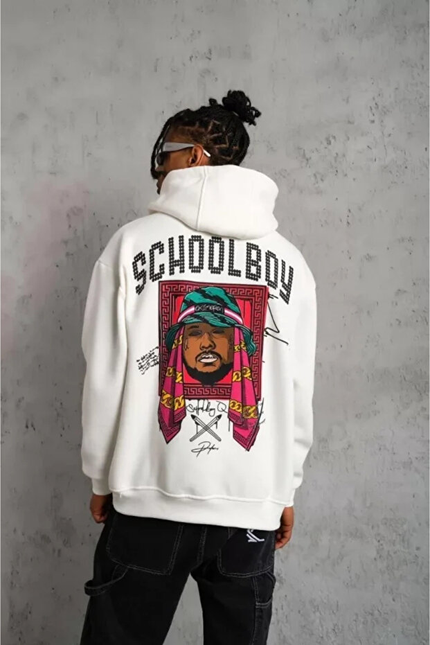 سويت شيرت بقلنسوة مطبوع عليه SCHOOL BOY للرجال