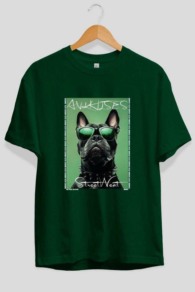 For Dog Lovers 35 Front Dog Print Green Oversize T-Shirt 100% Cotton Unisex Dog Lover Premium Design