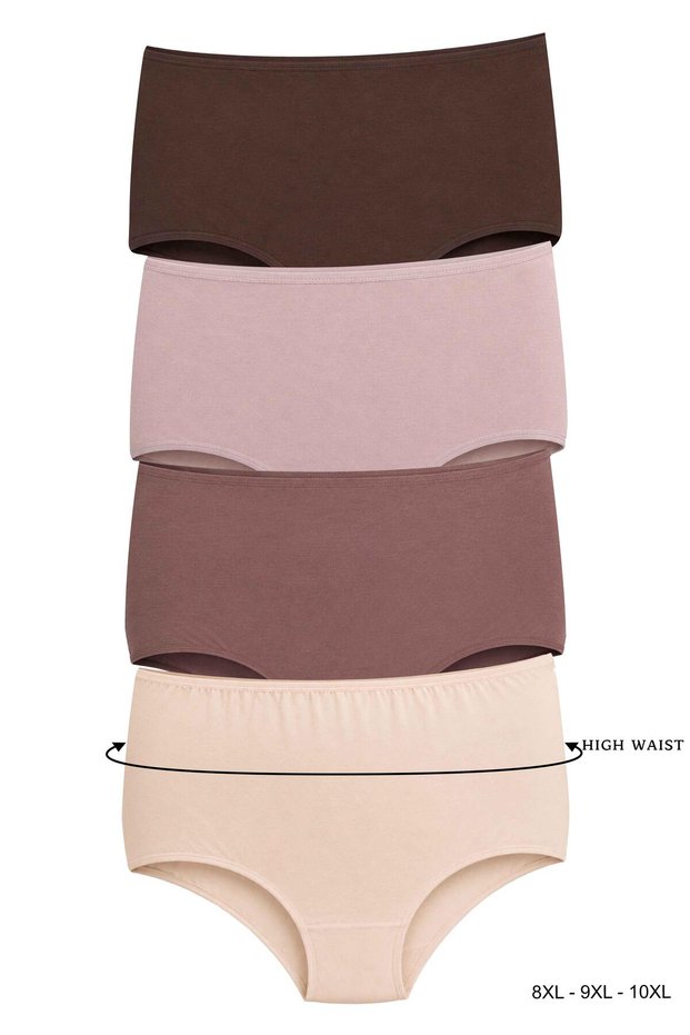 Women's Laundry Cotton Solid Color High Waist Wide Waistband Oversize Panties 4-Pack