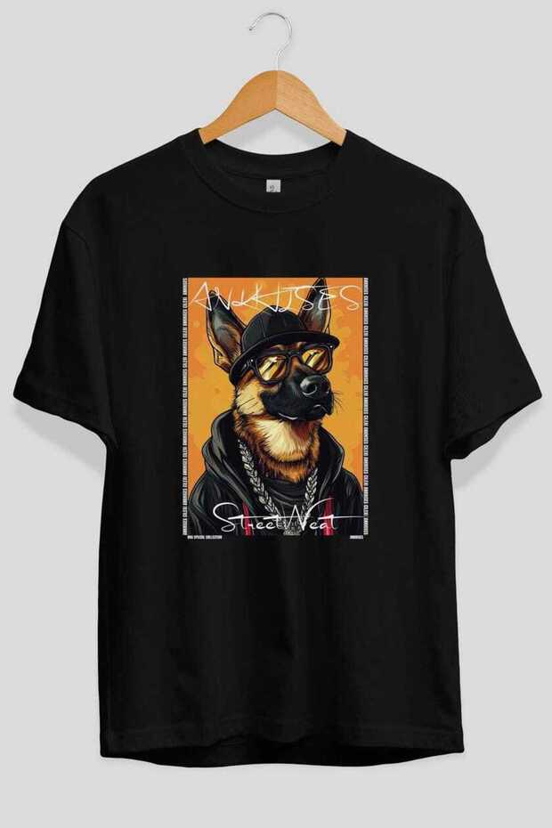 For the Love of Dogs 19 Front Dog Print Black Oversize T-Shirt 100% Cotton Unisex Dog Lover Premium Design