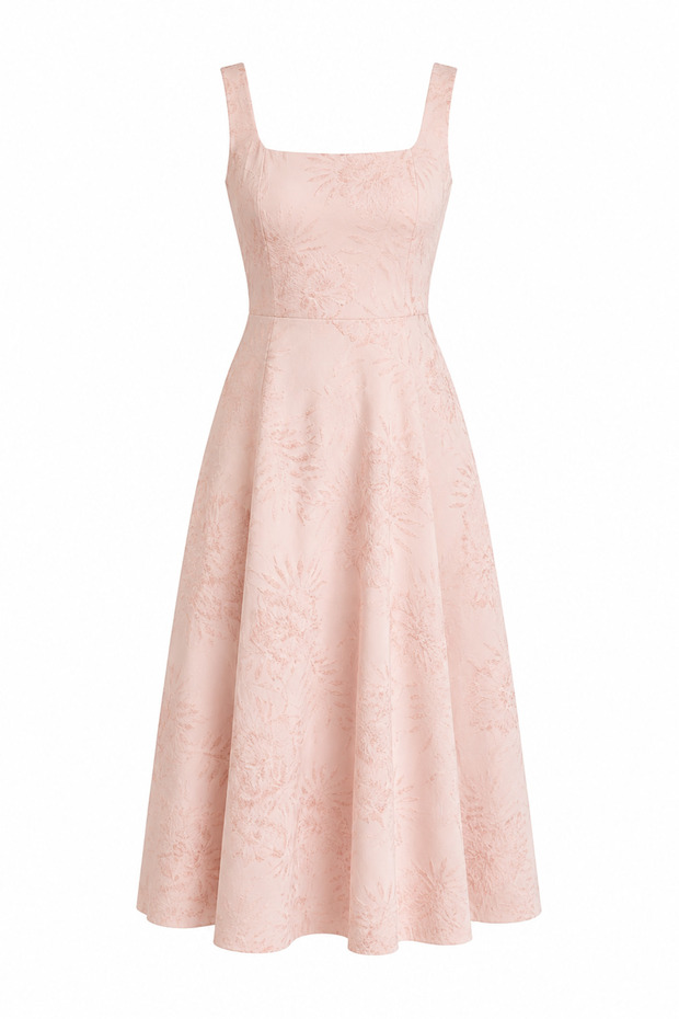 Square Neck Powder Jacquard Dress
