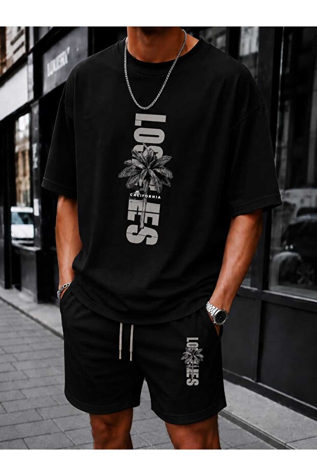 Men's Oversize Los Angeles Printed Shorts Set Comfortable Fit