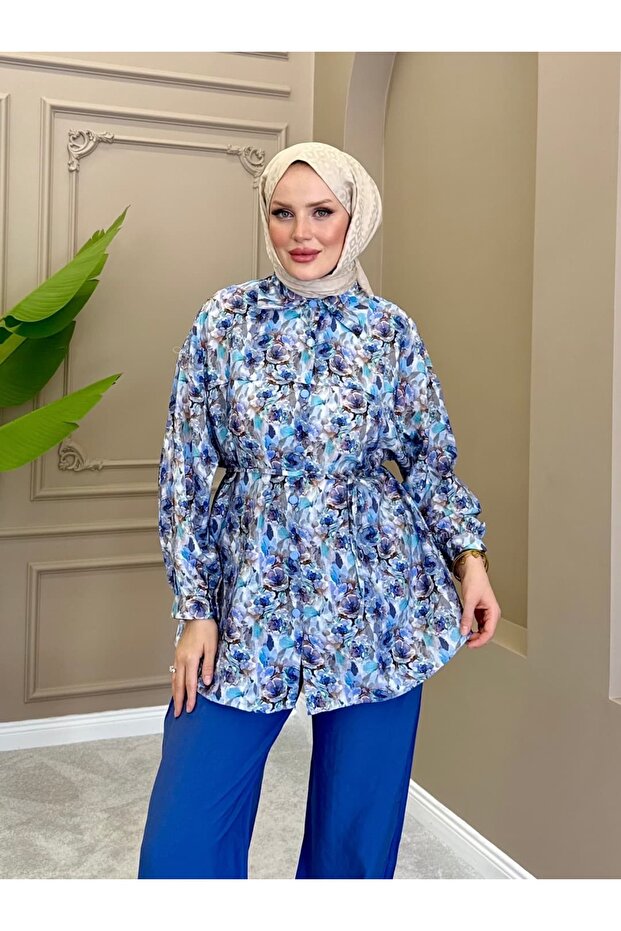 Rosalia Floral Patterned Shirt Blue