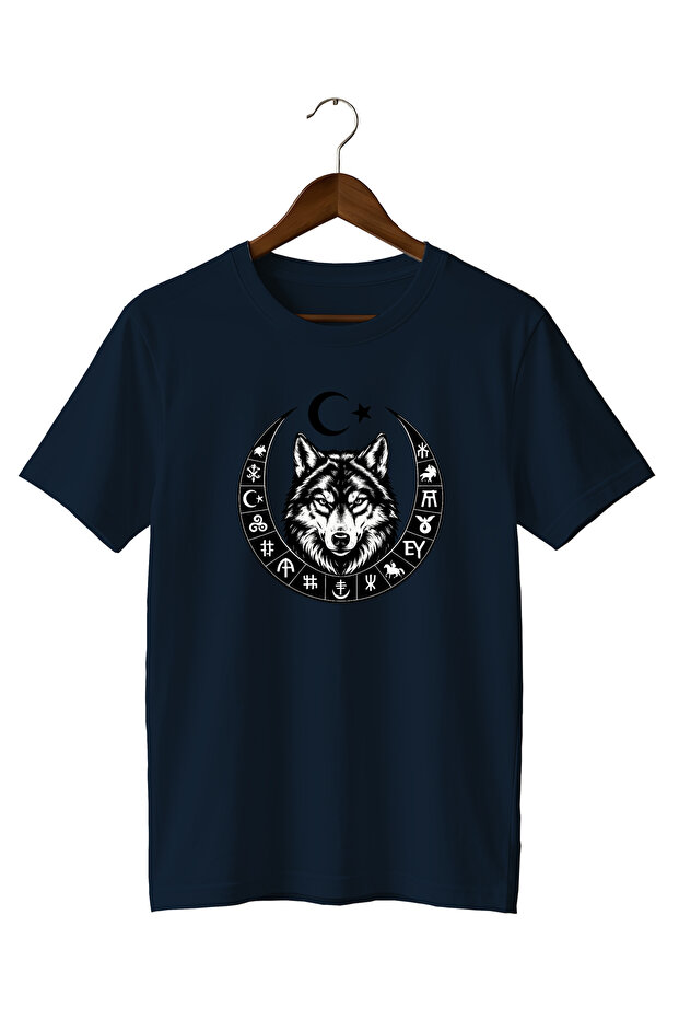 Göktürk Runes and Bozkurt Printed T-Shirt 100% Cotton