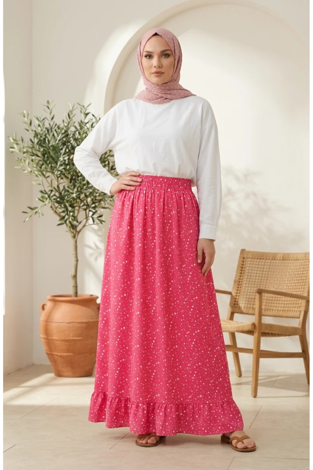 Elastic Waist Polka Dot Patterned Skirt 0312-02 Pink
