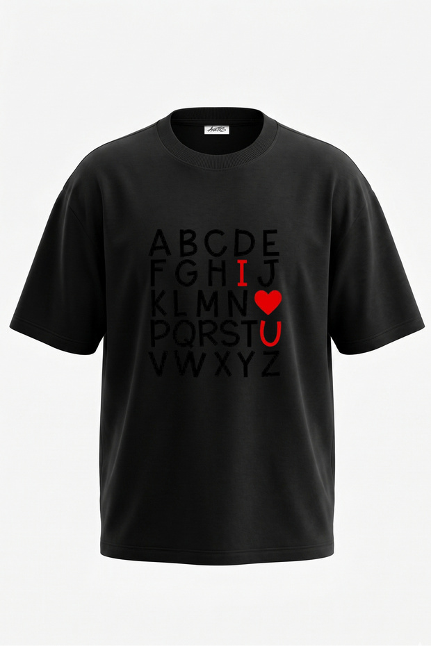 I Love You Design Back Printed Cotton Black Oversize T-Shirt