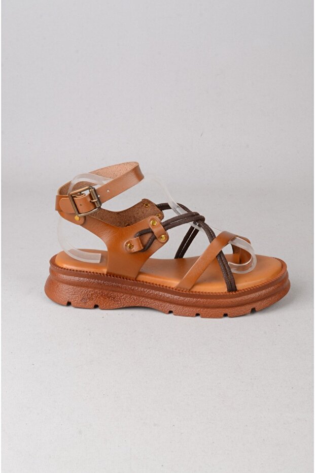 Choose c410 genuine leather thong sandals for women (sole: 3.5 cm) taba