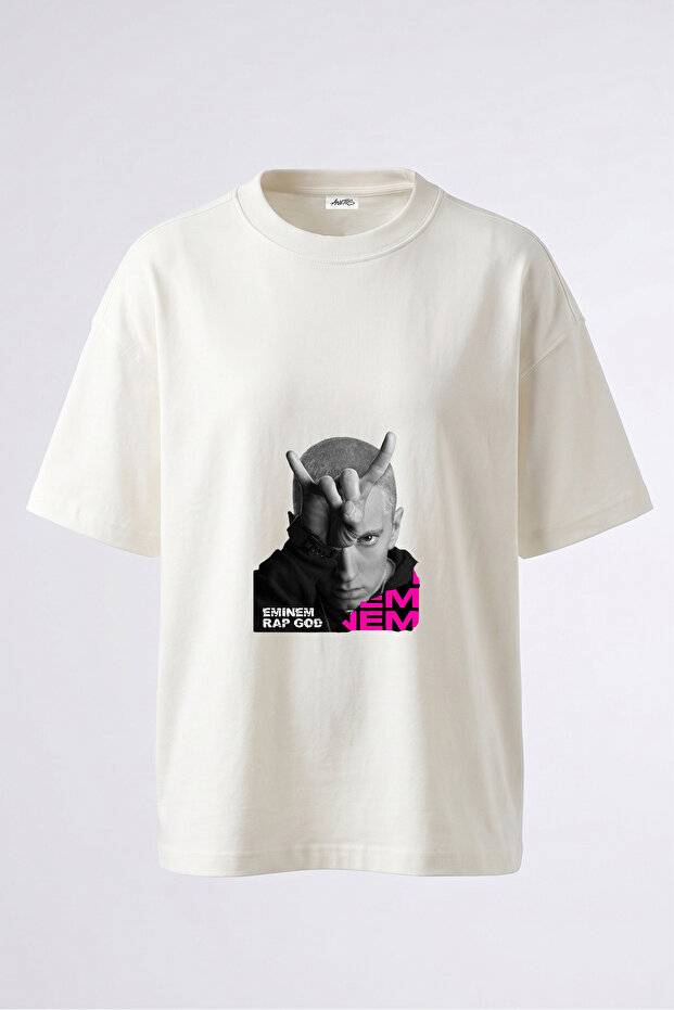 Eminem Rap God Design Back Printed Cotton White Oversize T-Shirt