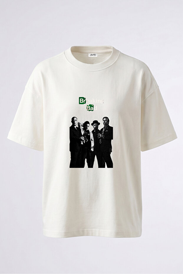 Breaking Bad_3 Design Back Printed Cotton White Oversize T-Shirt