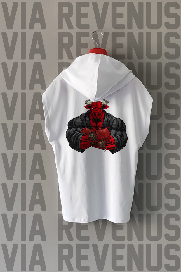 Bull Boxing Front and Back Printed Zero Sleeve Hooded 100% Cotton Sports Tshirt