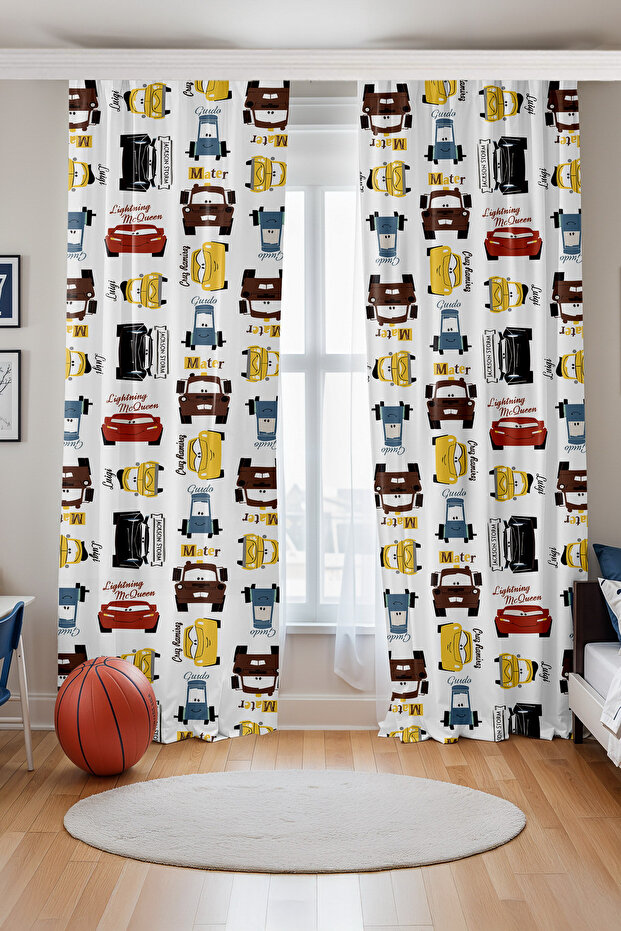 Cute Racing Adventure Patterned Children's Baby Room Background Curtain (Single Wing Pricing)