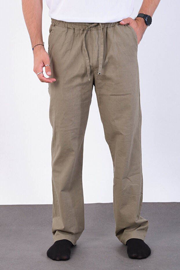 Men's Baggy Fit Linen Fabric Elastic Waist Comfortable Cut Pants
