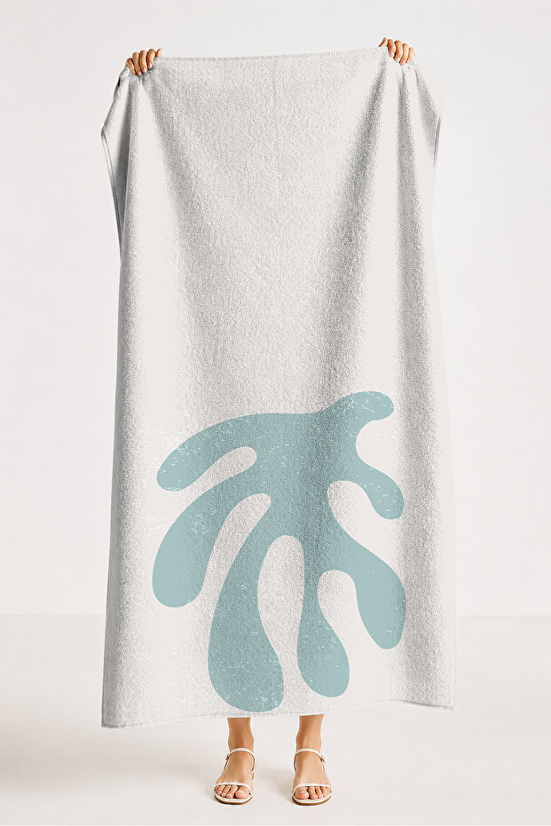 Minimalist Tropical Leaf White Beach Towel - Mediterranean Blue Pool Sea Bath Beach Coverlet