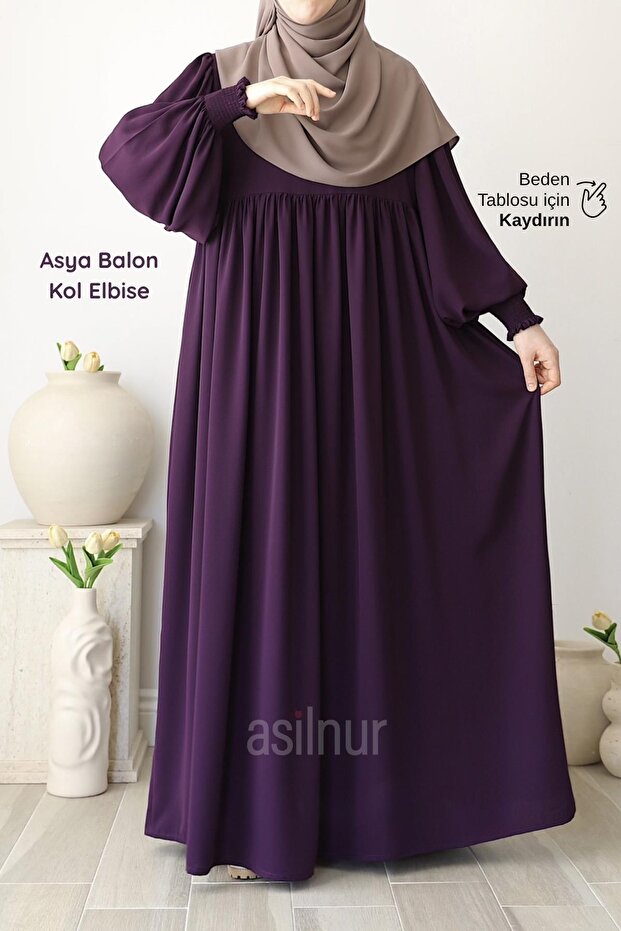 Asya Balloon Sleeve Dress Plum