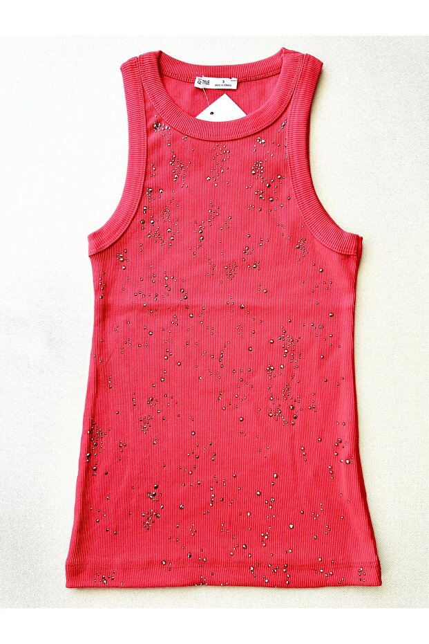 Stone Embellished Halter Neck Red Tank Top Choose Your Own Size One Size up Lycra-Flexible Product