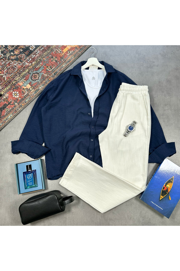 Men's Raw Linen Shirt and Pants Set 2-Piece Set