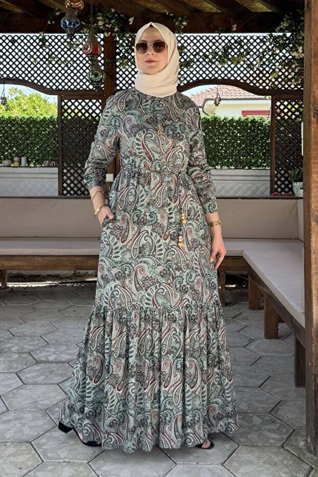 Rengin Shawl Patterned Shirt Dress Green