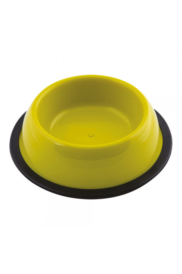 Silver Antislip Plastic Pet Bowl – Large Round Dog & Cat Feeding Bowl, Non-Slip Base, Lime Green
