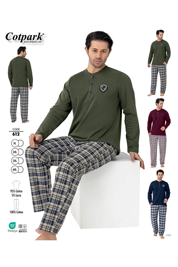 Men's Cotton Lycra Long Sleeve Basic T-Shirt Pants Pajama Set Loungewear 612