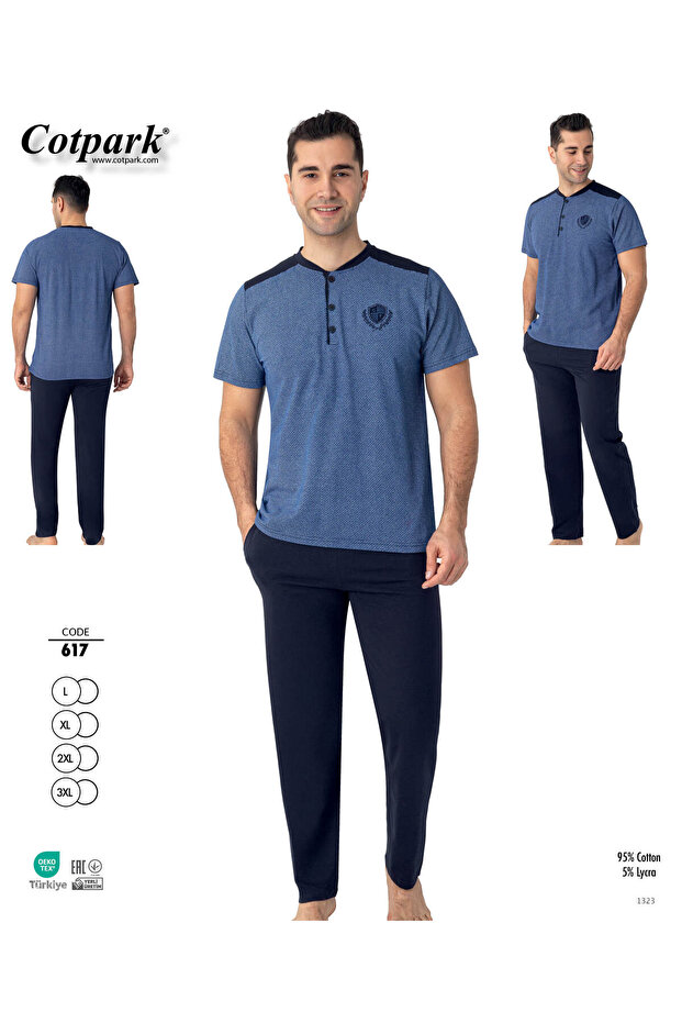 Men's Cotton Lycra Short Sleeve Basic T-Shirt Pants Pajama Set Loungewear 617