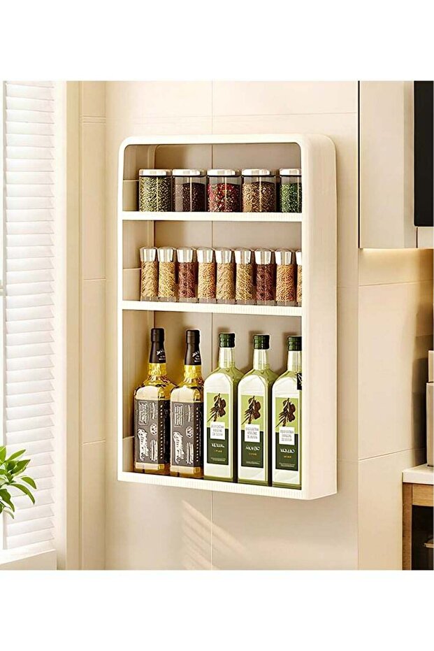 Plastic Adhesive Wall Mounted Bedside Accessories Organizer, 40 x 10 x 59.5 cm, Cream