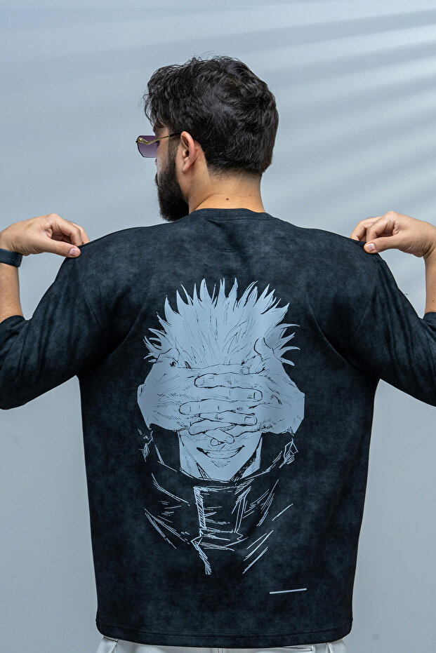 Black T-shirt featuring Satoru Gojo character design