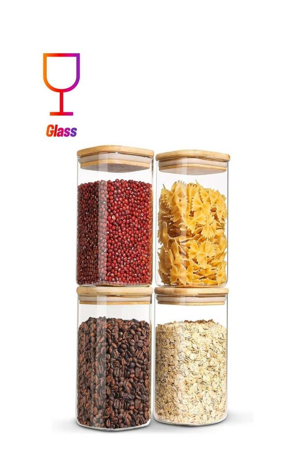 4-Piece Set of Square Glass Storage Jars with Wooden Lids, 1500ML/51OZ Airtight Food Containers