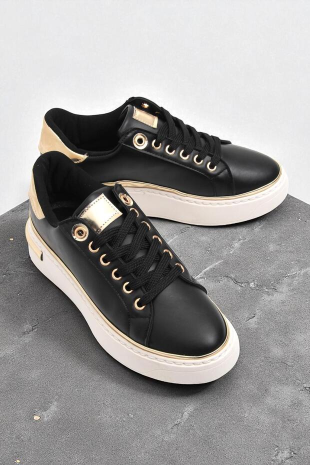 Gold detailed orthopedic sole sports shoes black