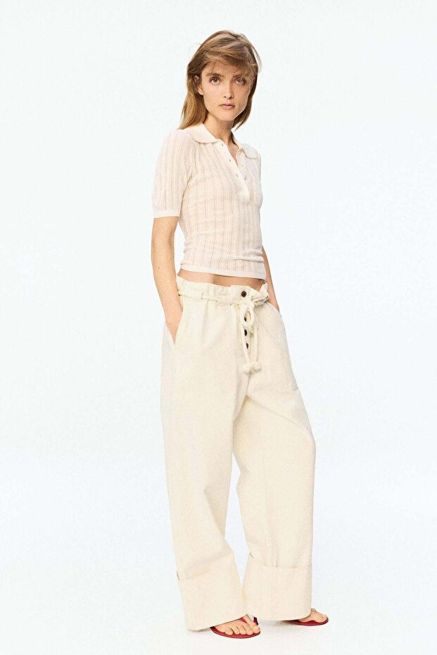 Rope-belt paper bag trousers