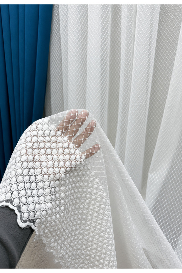 Diamond Series Embossed Embroidered 1/3 Dense Pleated Tulle Curtain Does Not Need Ironing and Does Not Wrinkle