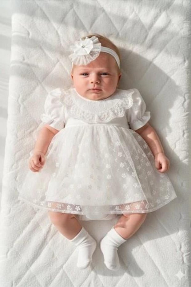 Baby Girl Mevlütlük Dress Summer Bandana Lace Newborn Hospital Release Wedding Dress Evening Dress 4014-İ